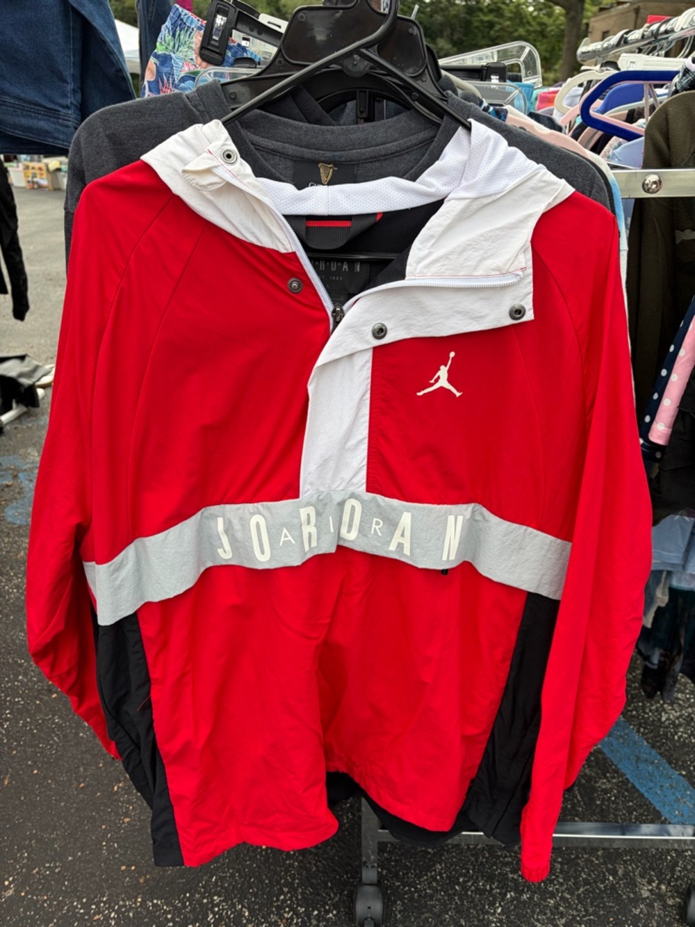 Jordan Red and White Pullover Windbreaker Jacket